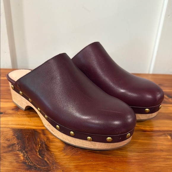 J Crew Burgundy Leather Mules Clogs - Picture 1 of 7